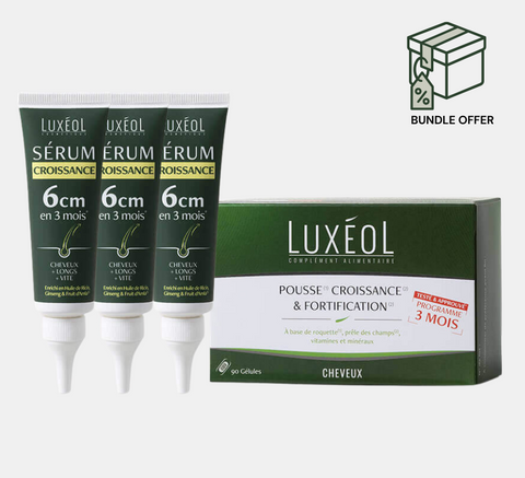 Luxéol сыворотка для роста волос тюбики и упаковка на белом фоне