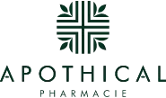 Логотип Apothical Pharmacie с черно-белым дизайном на светлом фоне