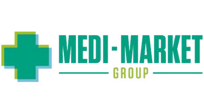 Логотип группы Medi-Market с зеленым крестом на белом фоне