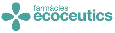 Логотип ecoceutics с бирюзовым символом в виде цветка на белом фоне