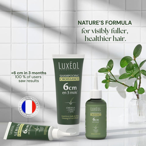 Luxéol уход за волосами с текстом на фоне плитки